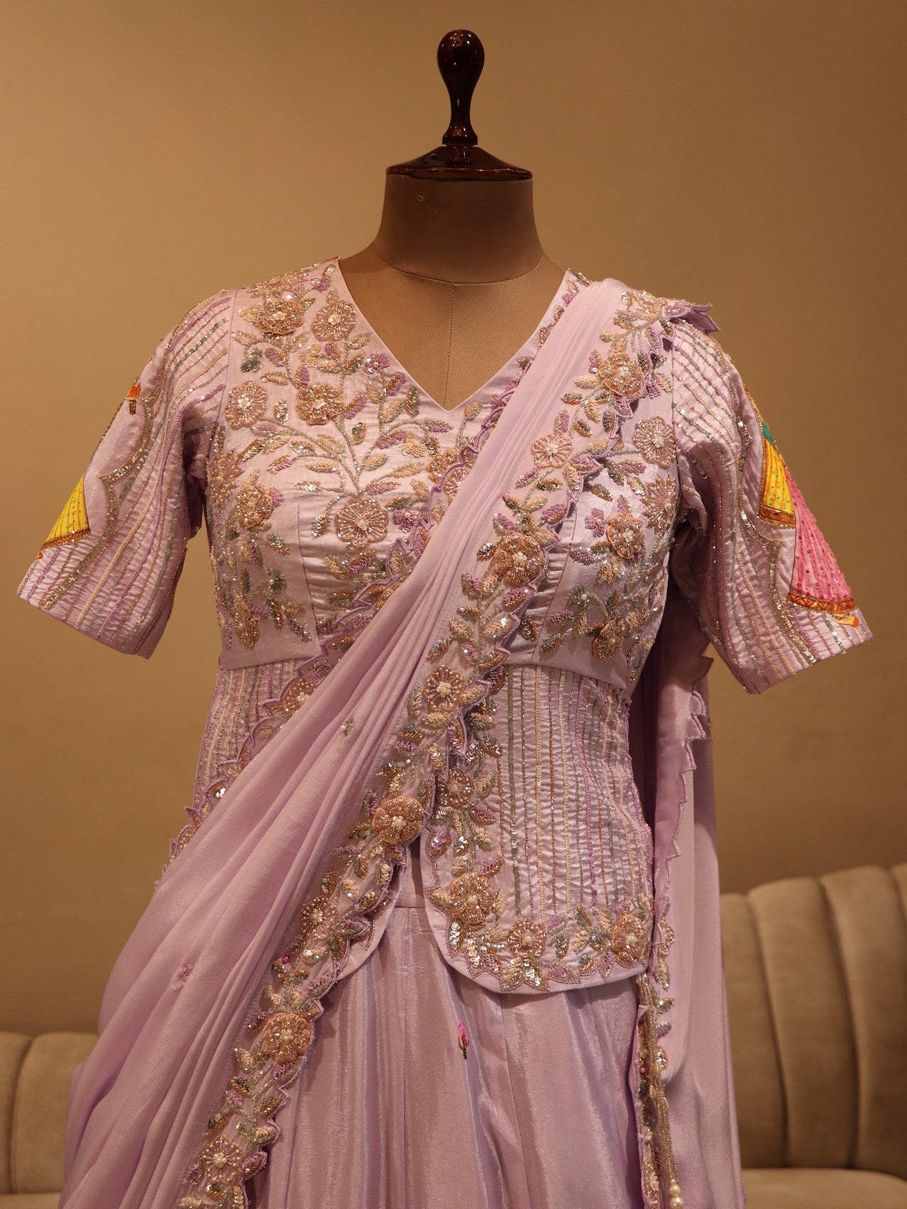 Lilac radha kishan ji hand painted lehenga  set