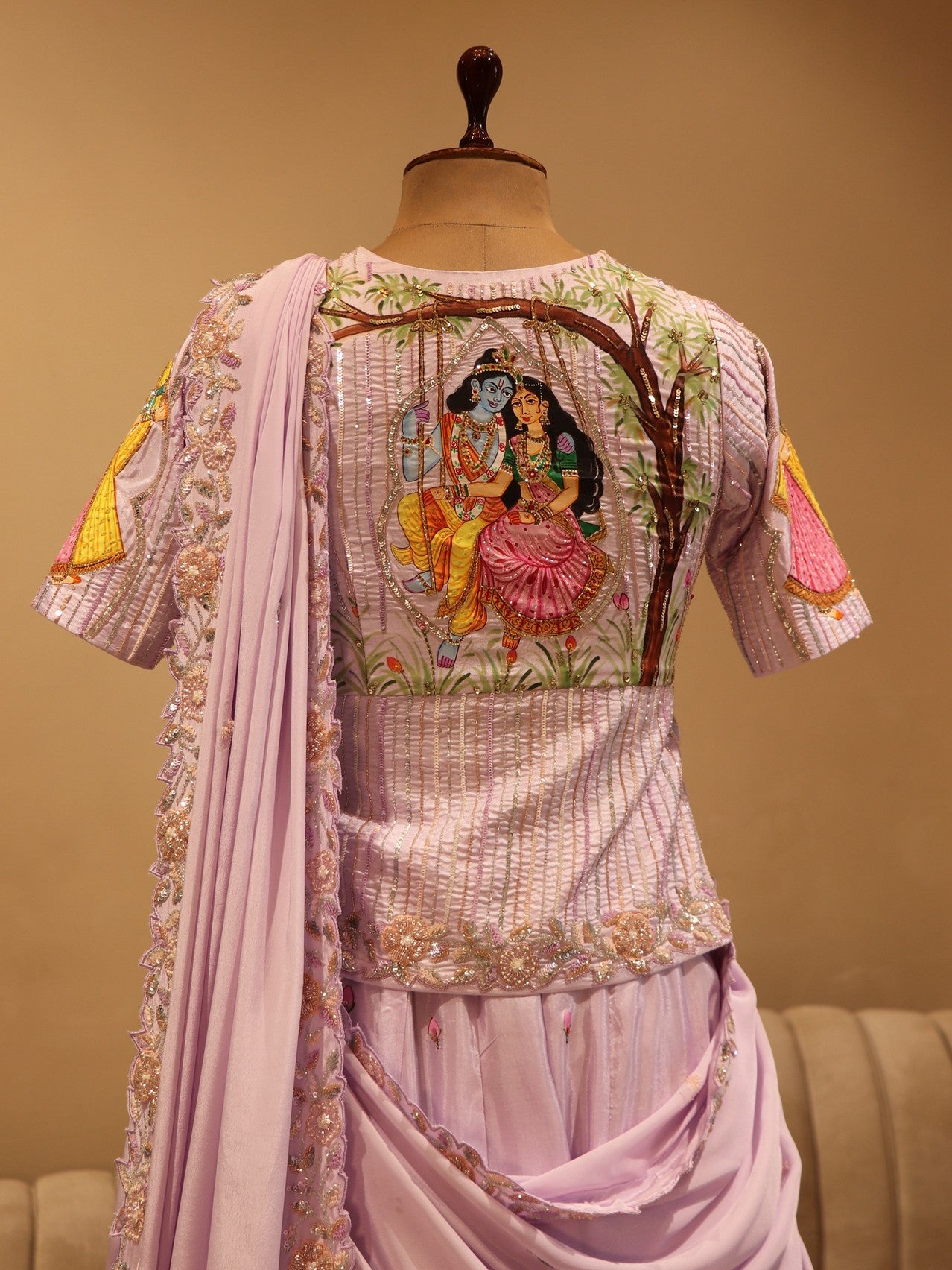 Lilac radha kishan ji hand painted lehenga  set