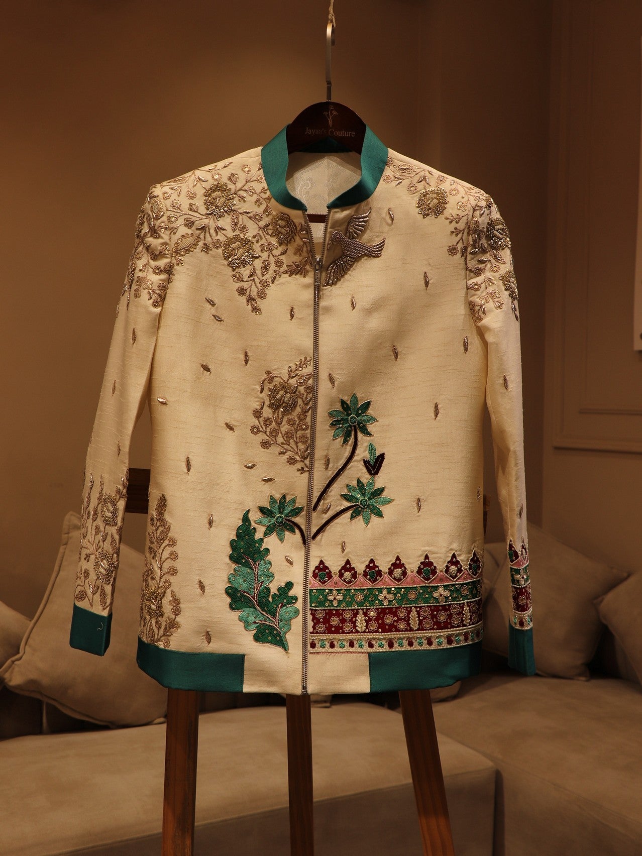 Pearl white rama green mens bomber jacket with pants