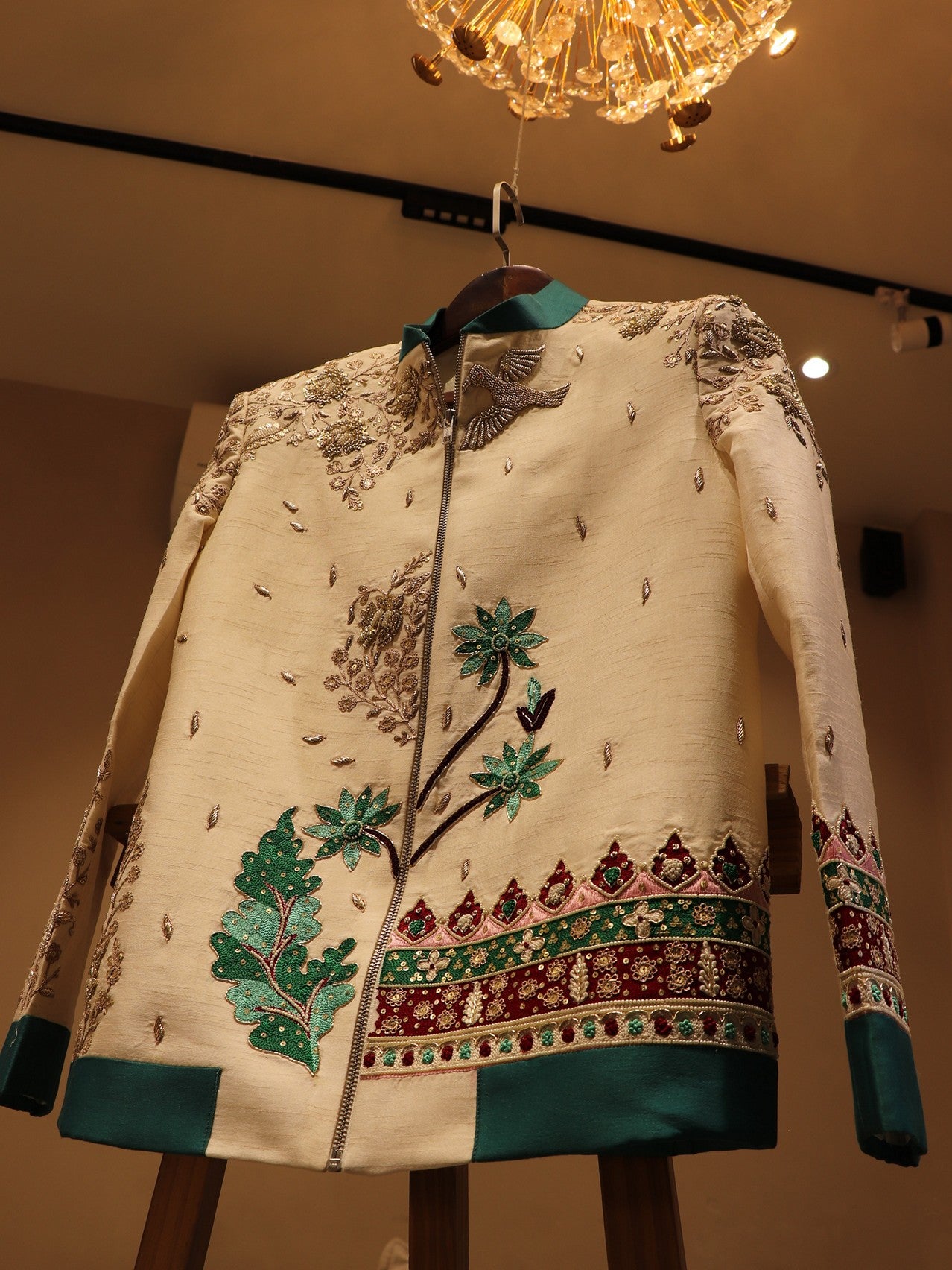 Pearl white rama green mens bomber jacket with pants