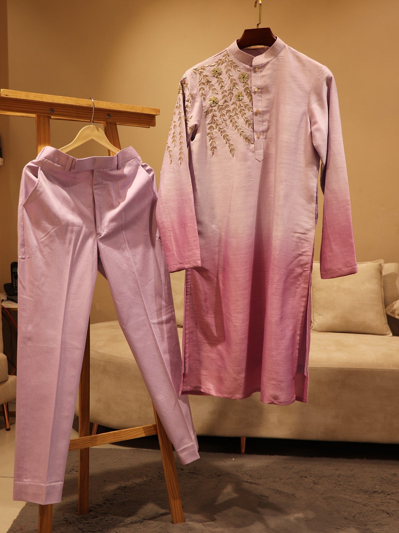 Mauve shaded mens kurta pants