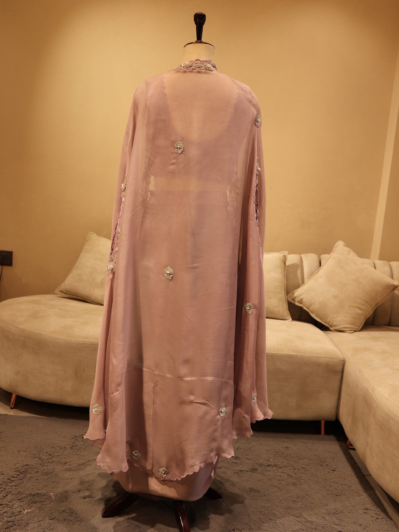 mauve crop top drape skirt with cape