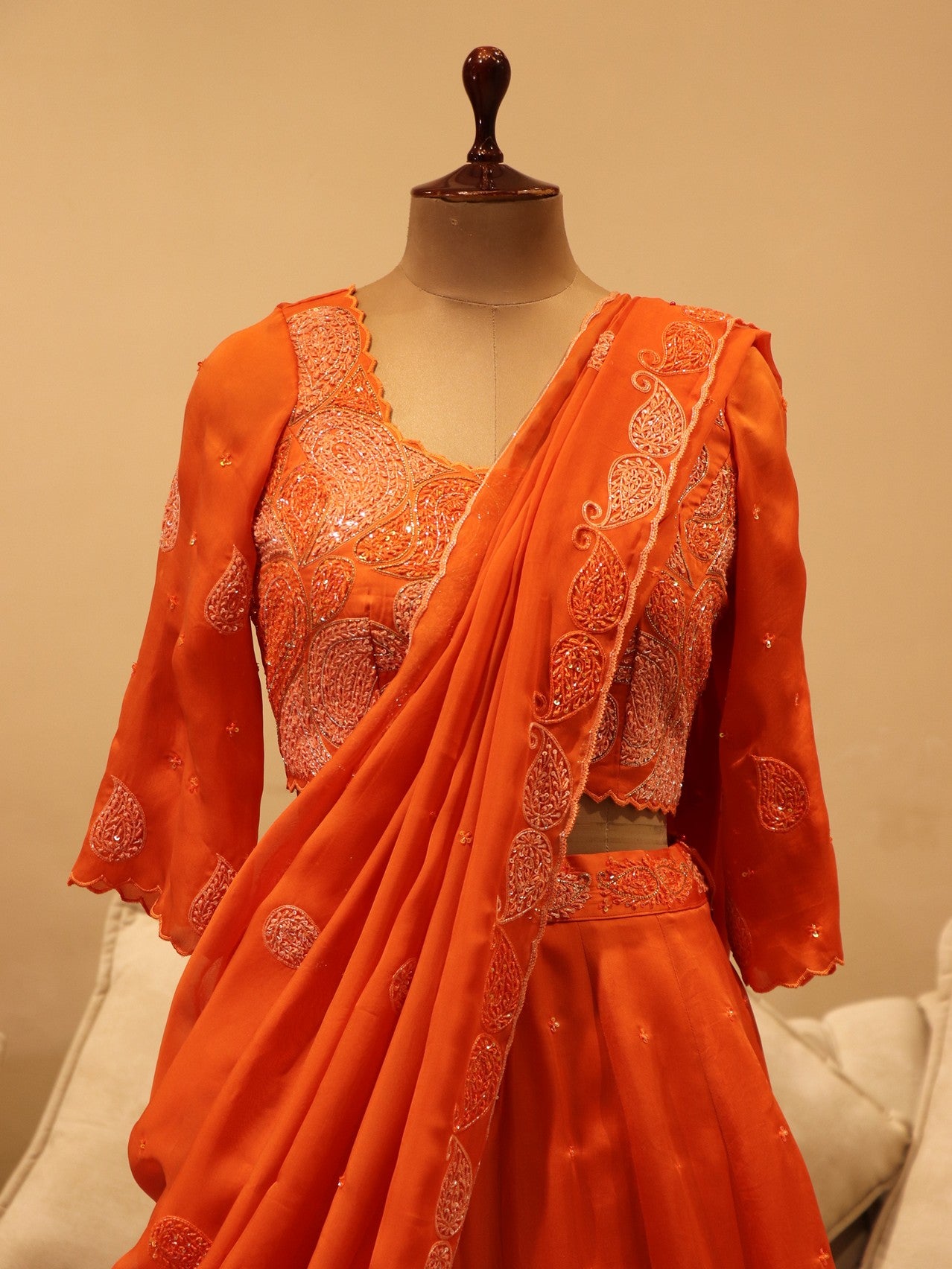 Orange boota lehenga set