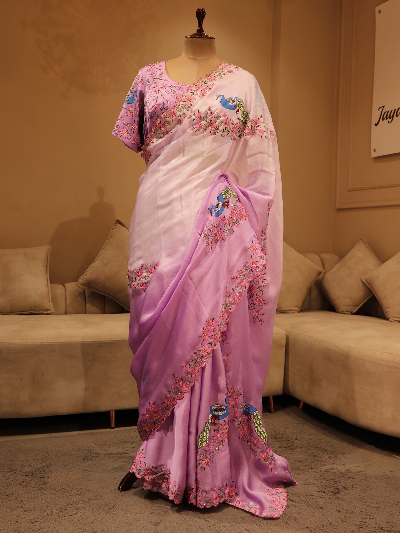 Lavander shaded rada krishnaji hand painted saree