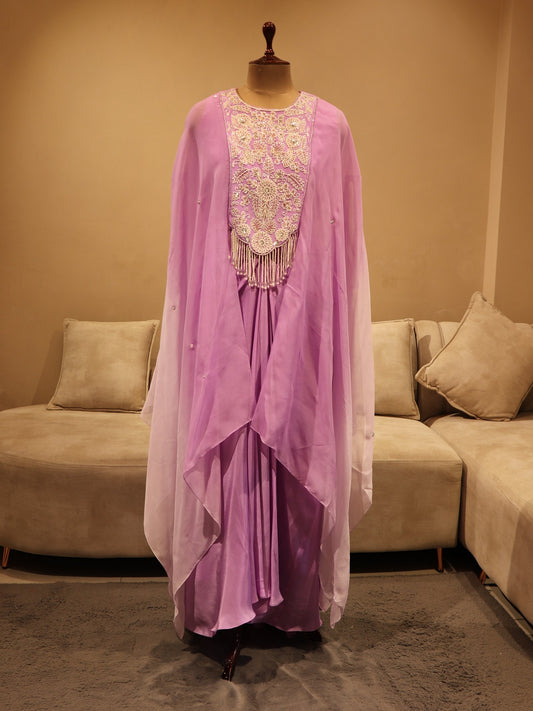 Lavander pearl crop top skirt cape