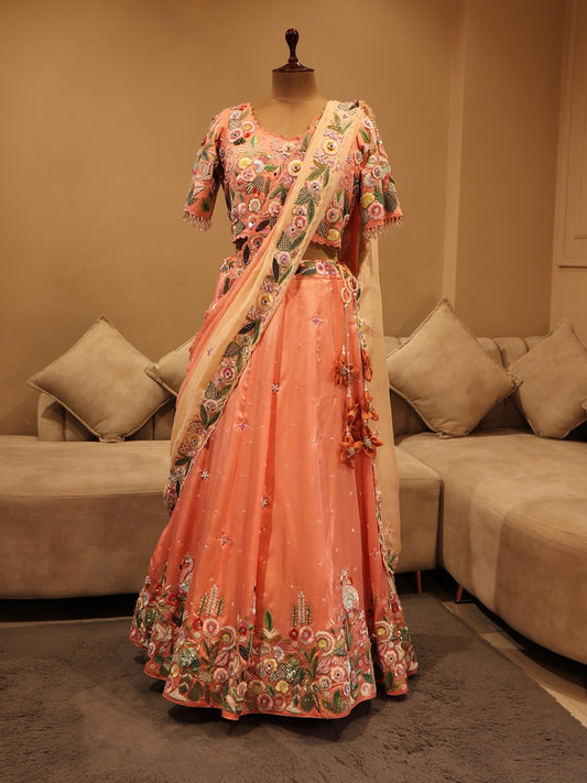 Peach shaded crane lehenga set