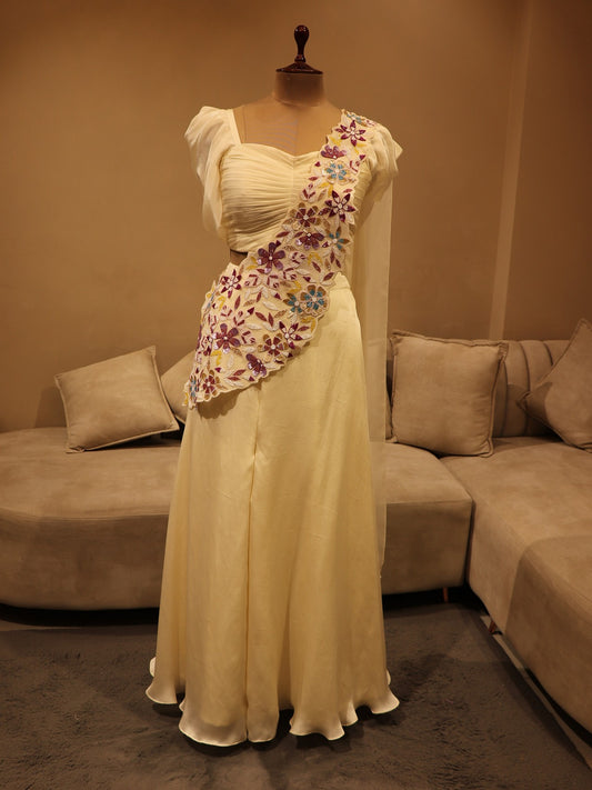 Off white Crop top plazo with drape dupatta