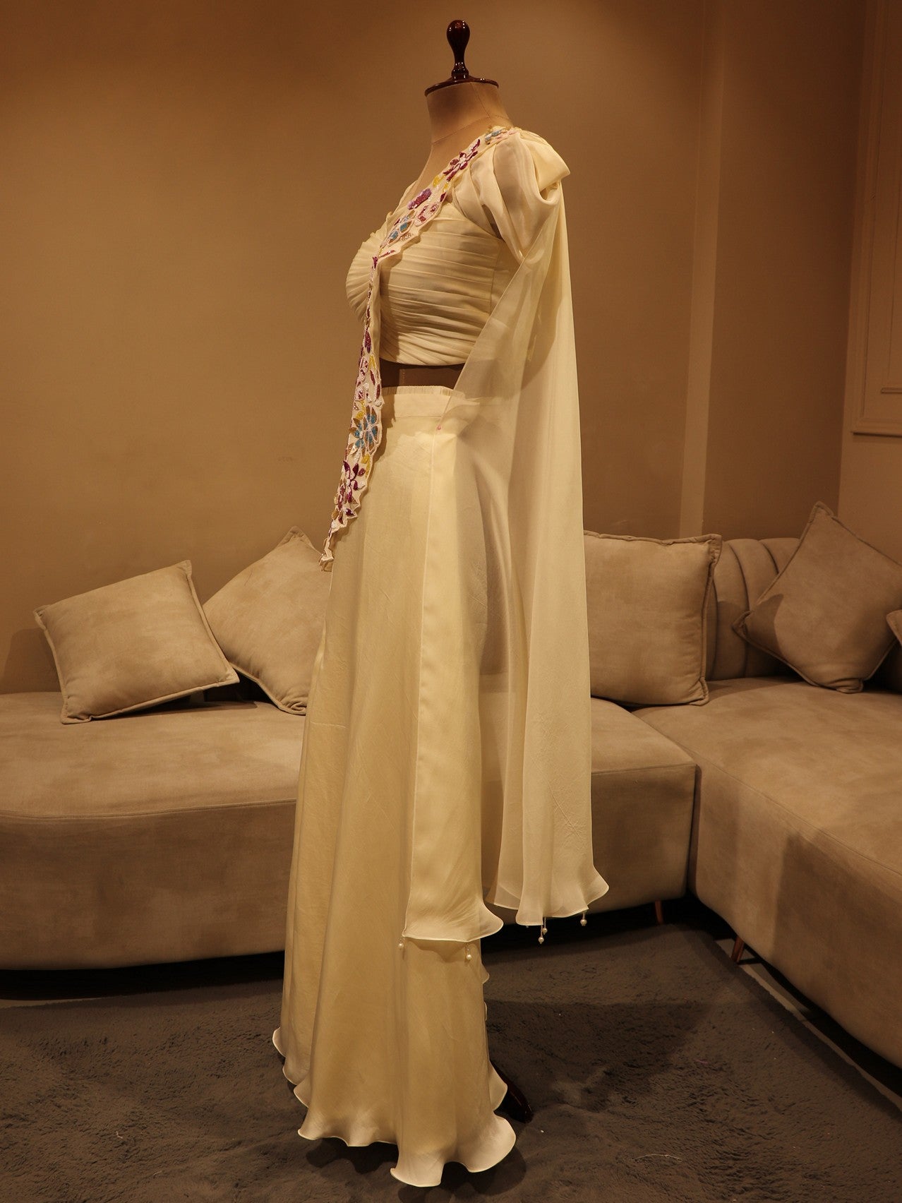 Off white Crop top plazo with drape dupatta