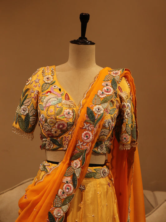 Orange shaded crane lehenga set