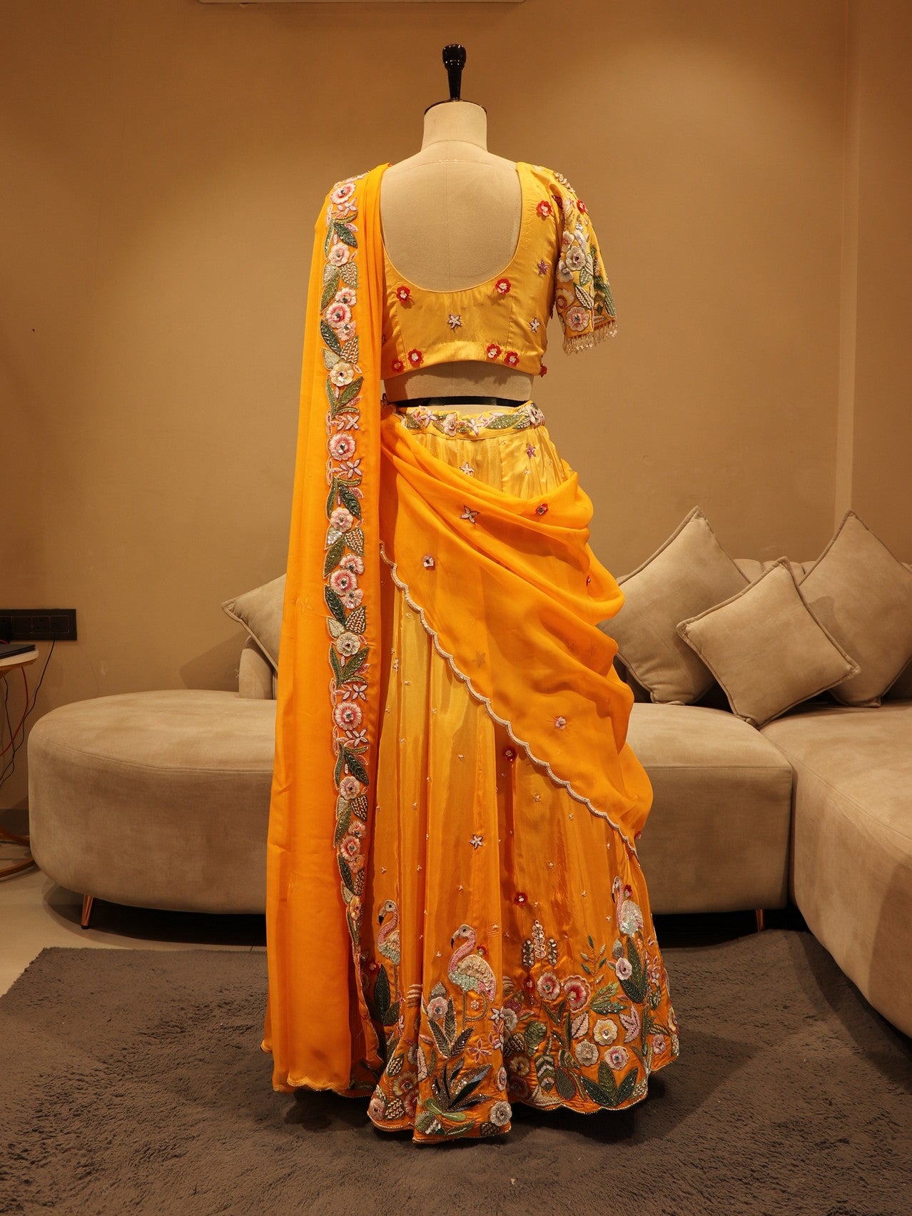 Orange shaded crane lehenga set
