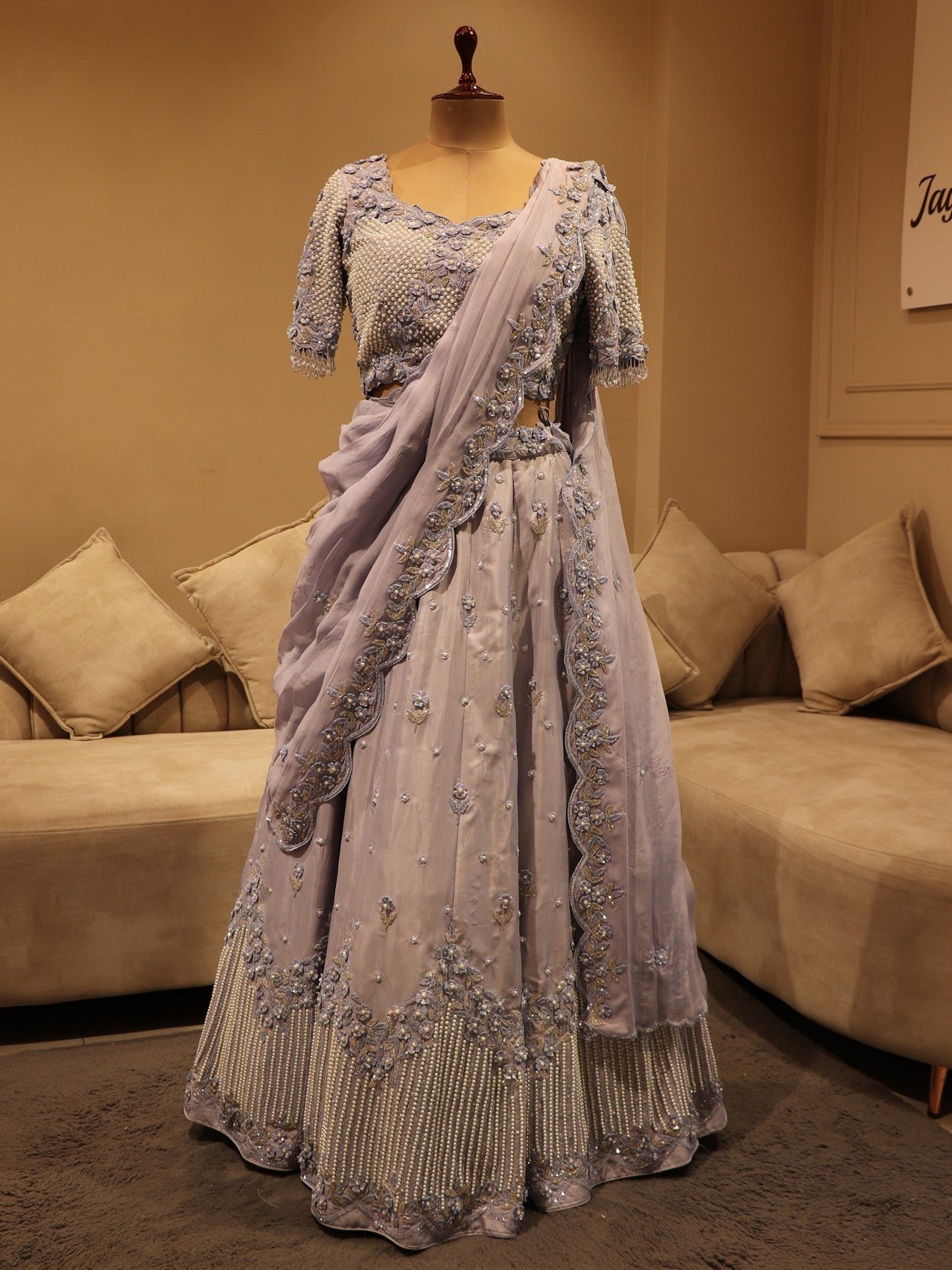 Powder blue pearl lehenga set