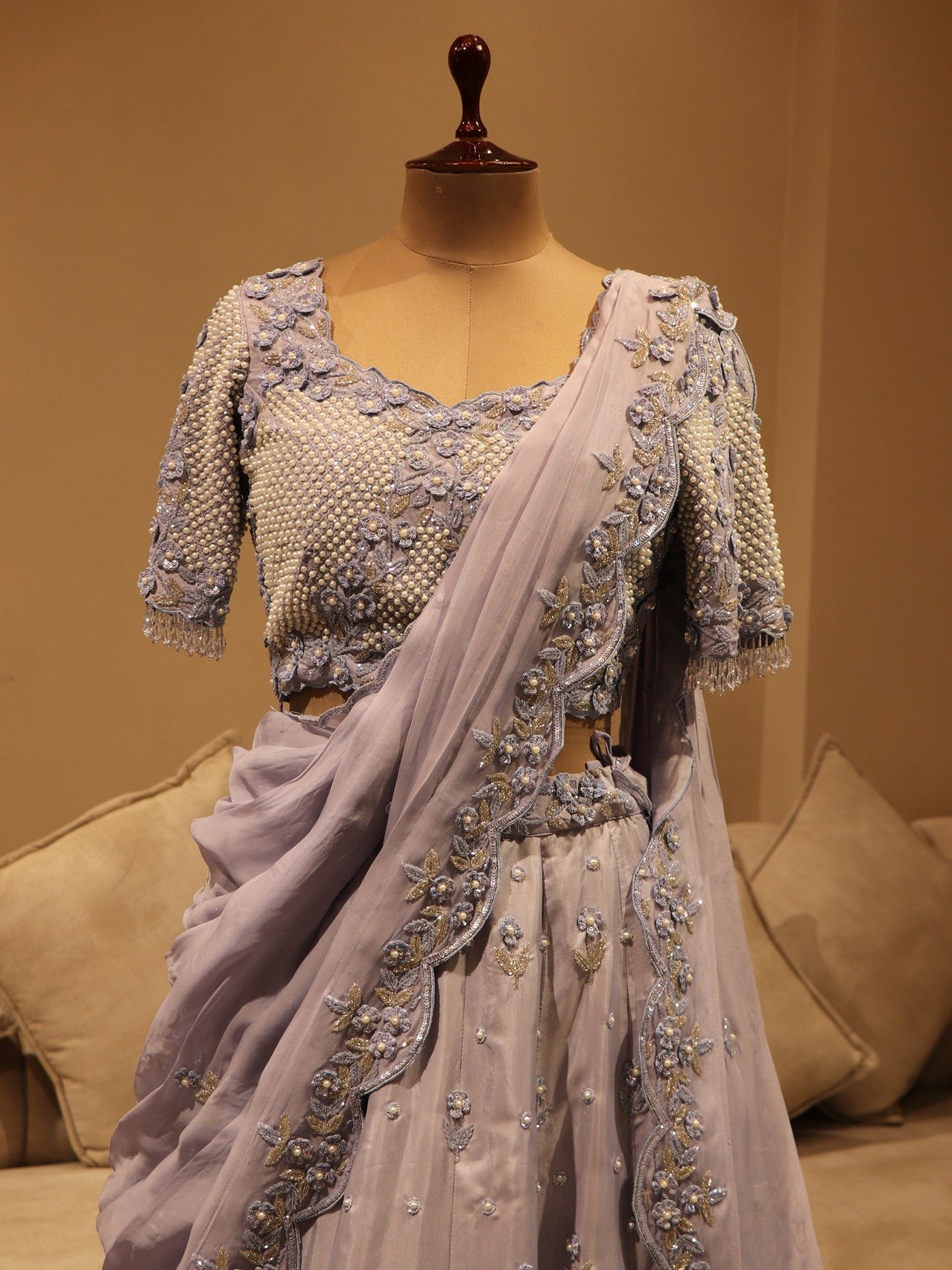 Powder blue pearl lehenga set