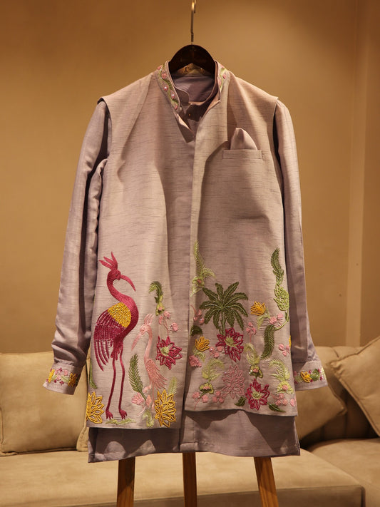 ice blue crane mens kurta jacket with pants