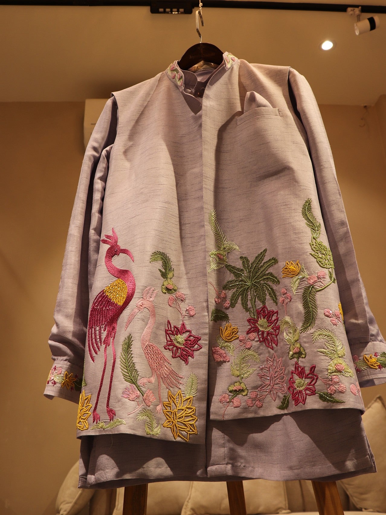 ice blue crane mens kurta jacket with pants