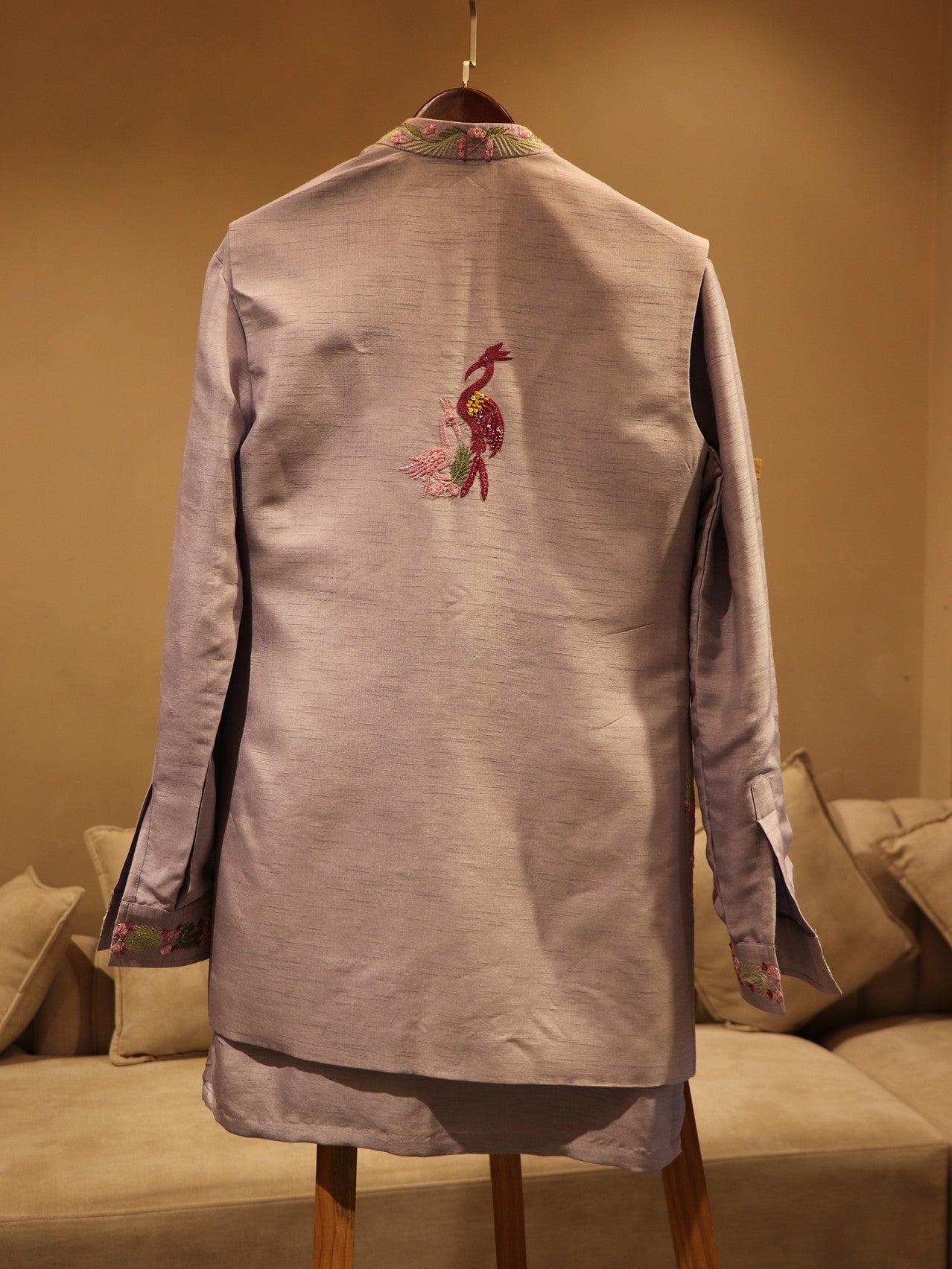 ice blue crane mens kurta jacket with pants