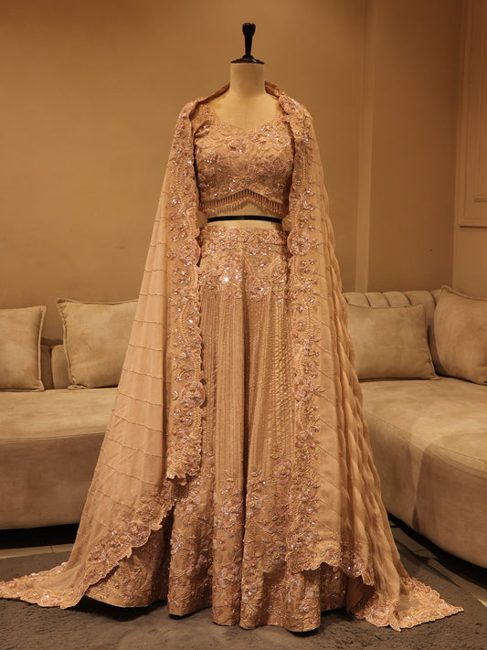 Beige embroidered lehenga set