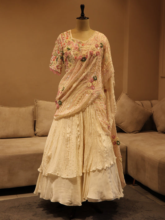 pearl white embroidered lehenga set