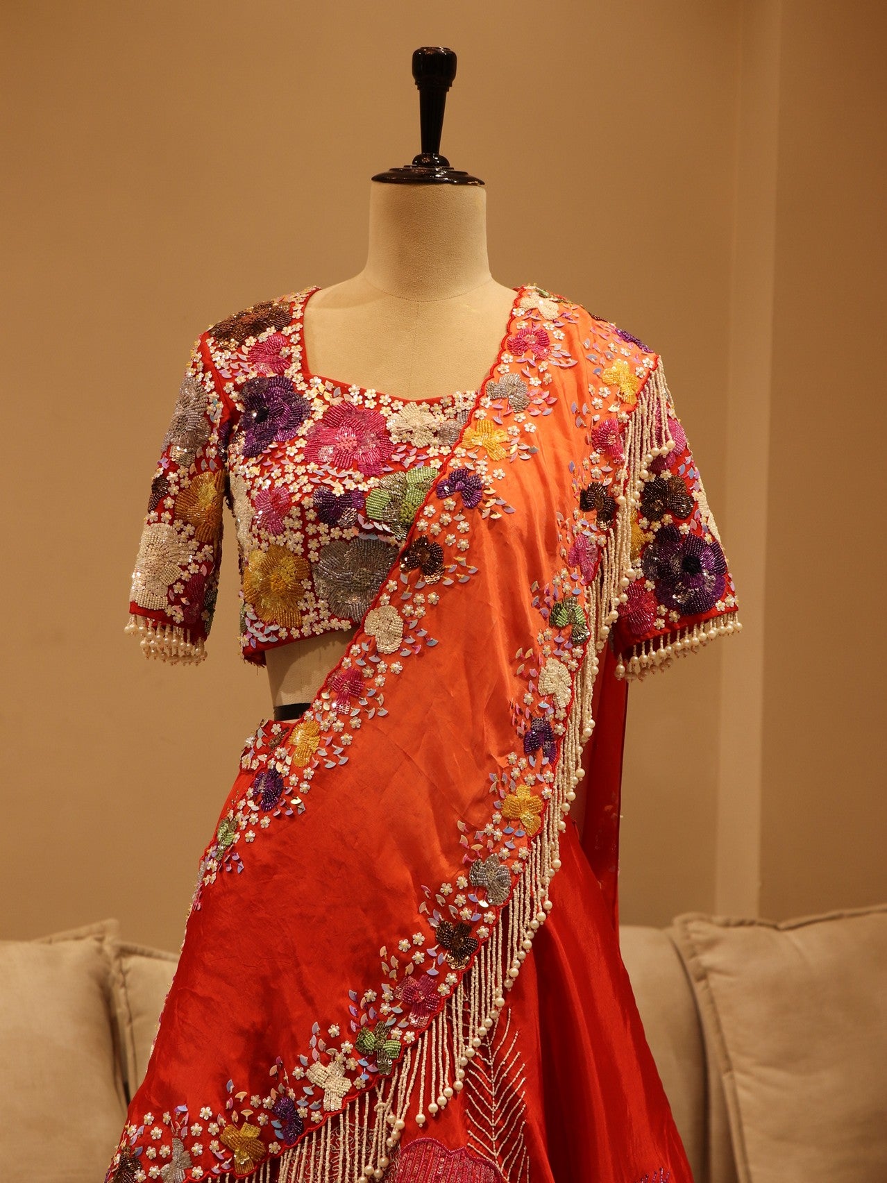 orange boota lehenga set
