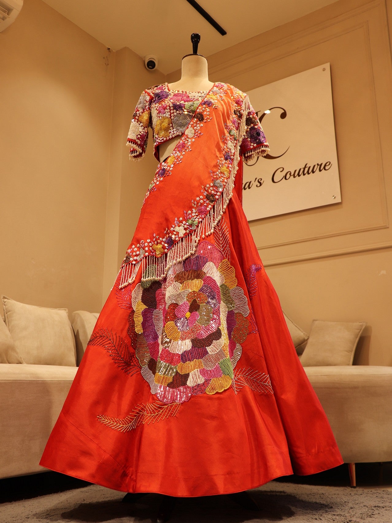 orange boota lehenga set