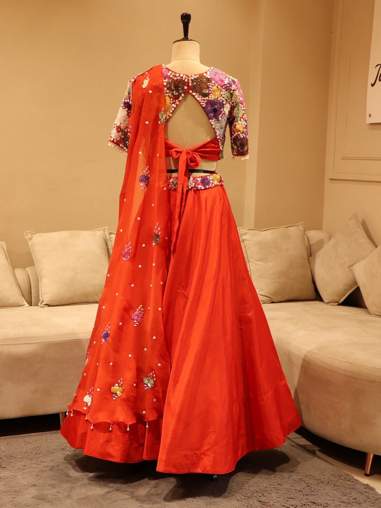 orange boota lehenga set