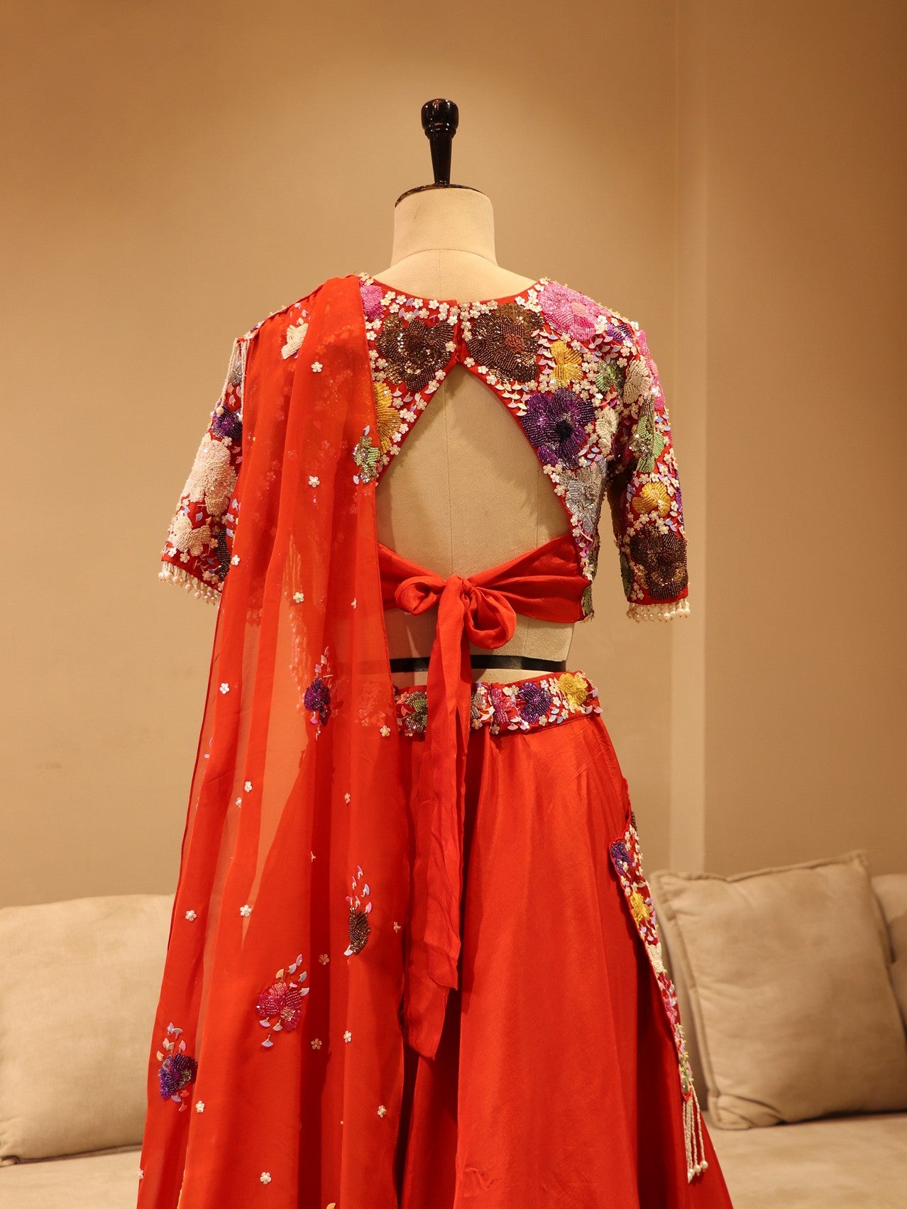 orange boota lehenga set