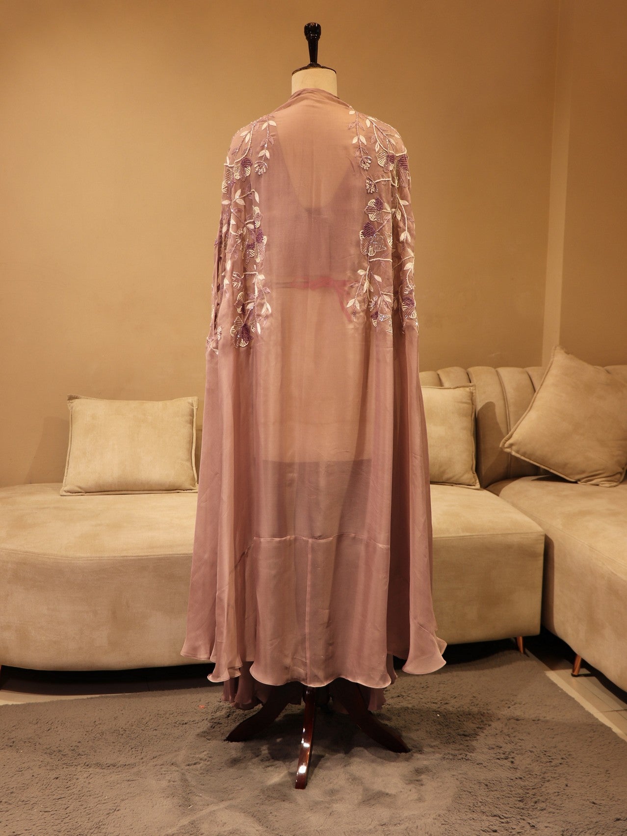 mauve crop top plazo cape set