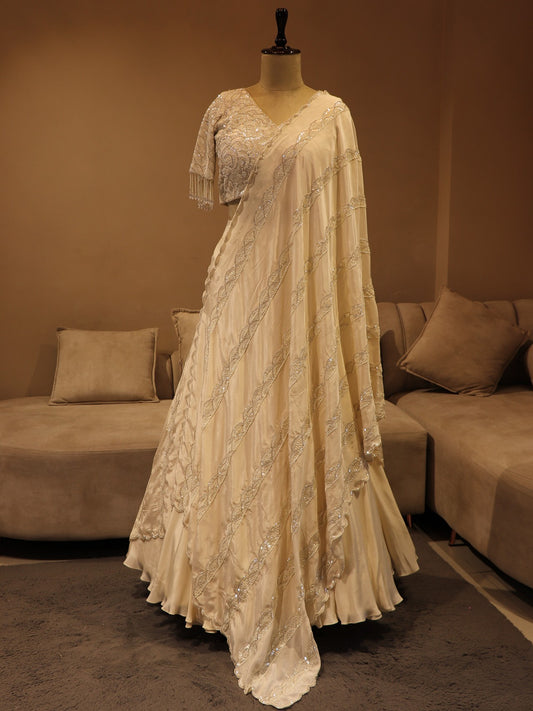 pearl white lehenga set