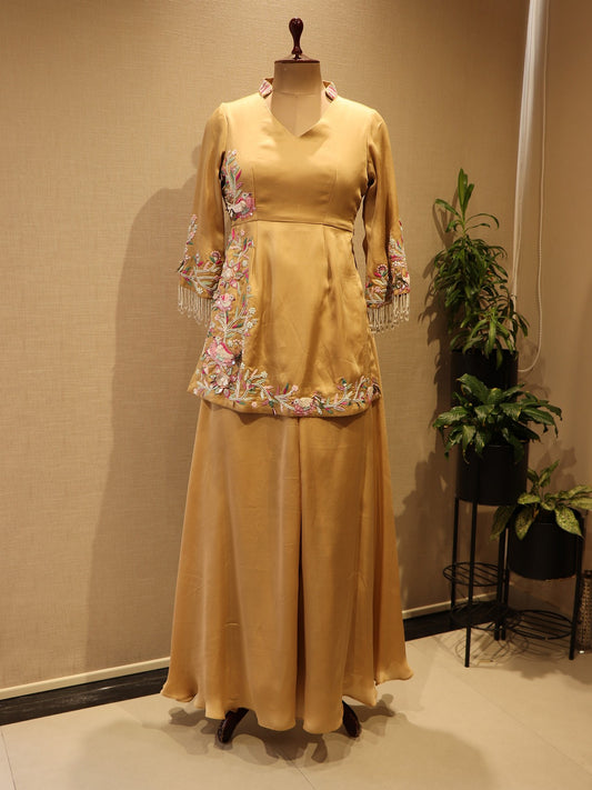 Beige Peplum top with plazo