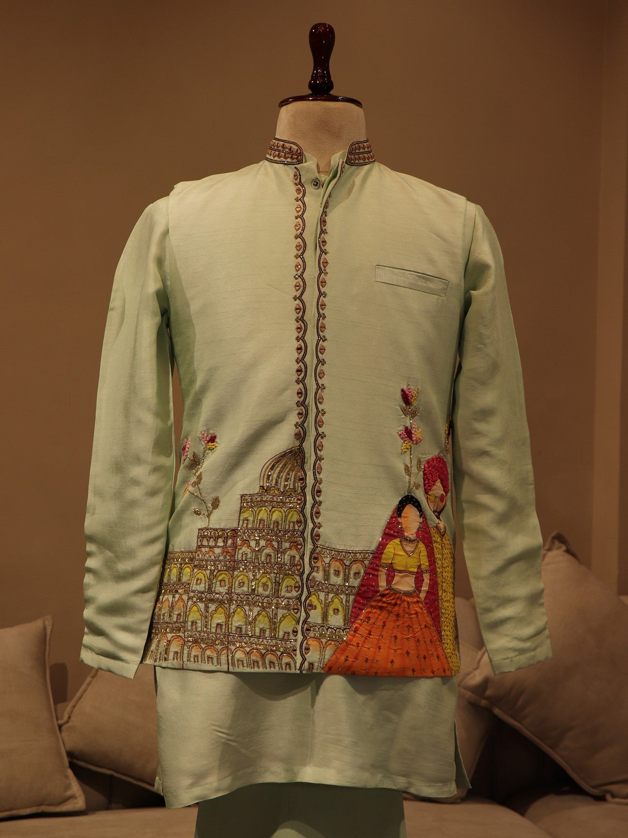 Mint green hand painted mens wear