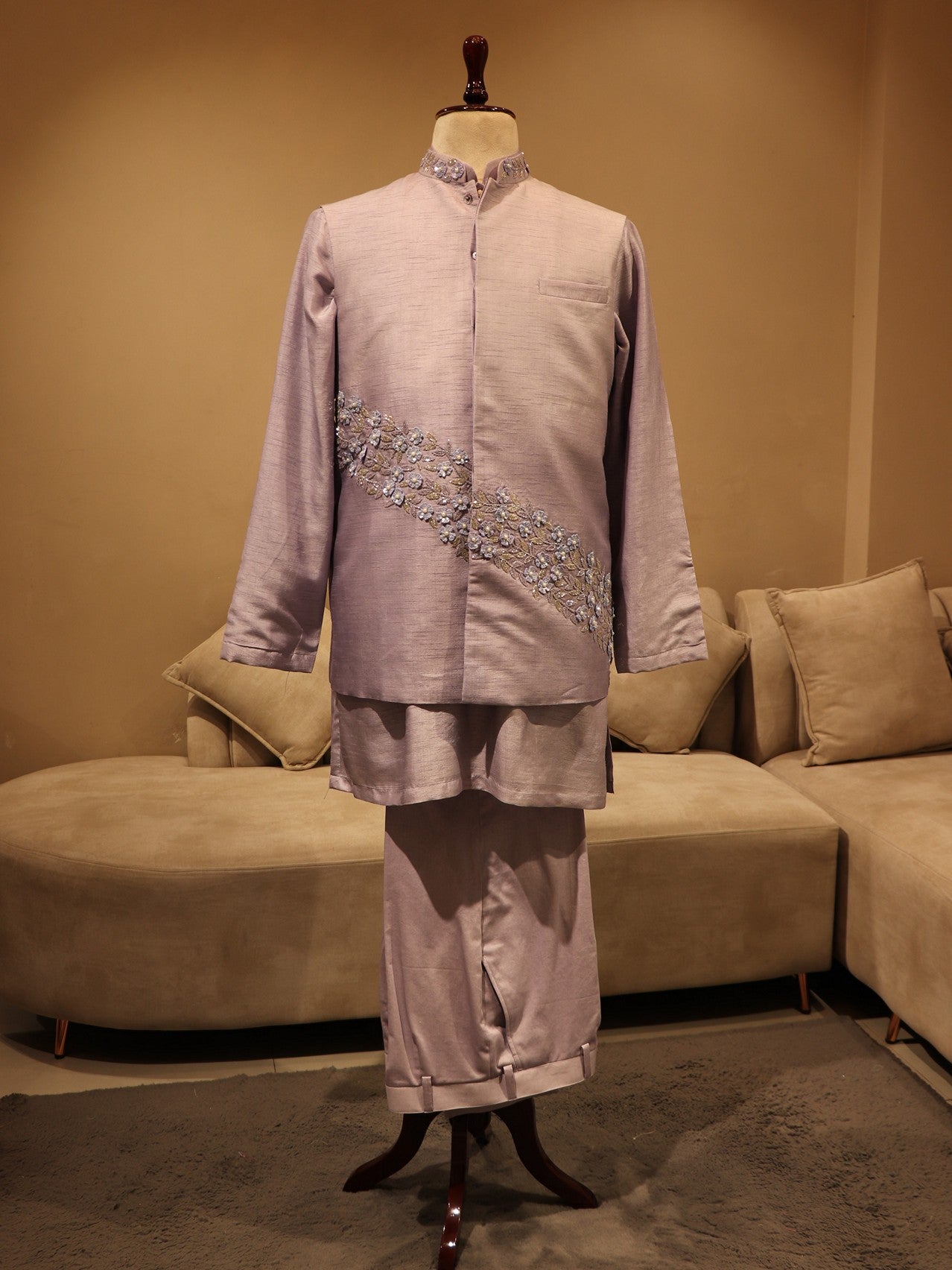 ice blue mens bandi with kurta pants