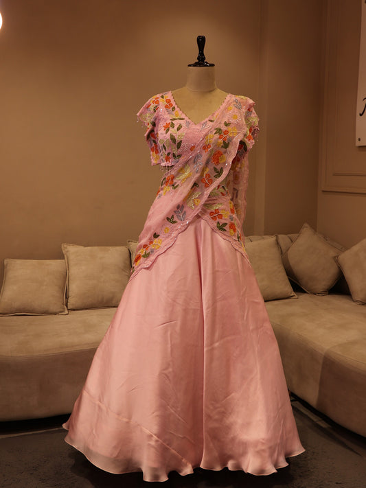 Pink applique lehenga set