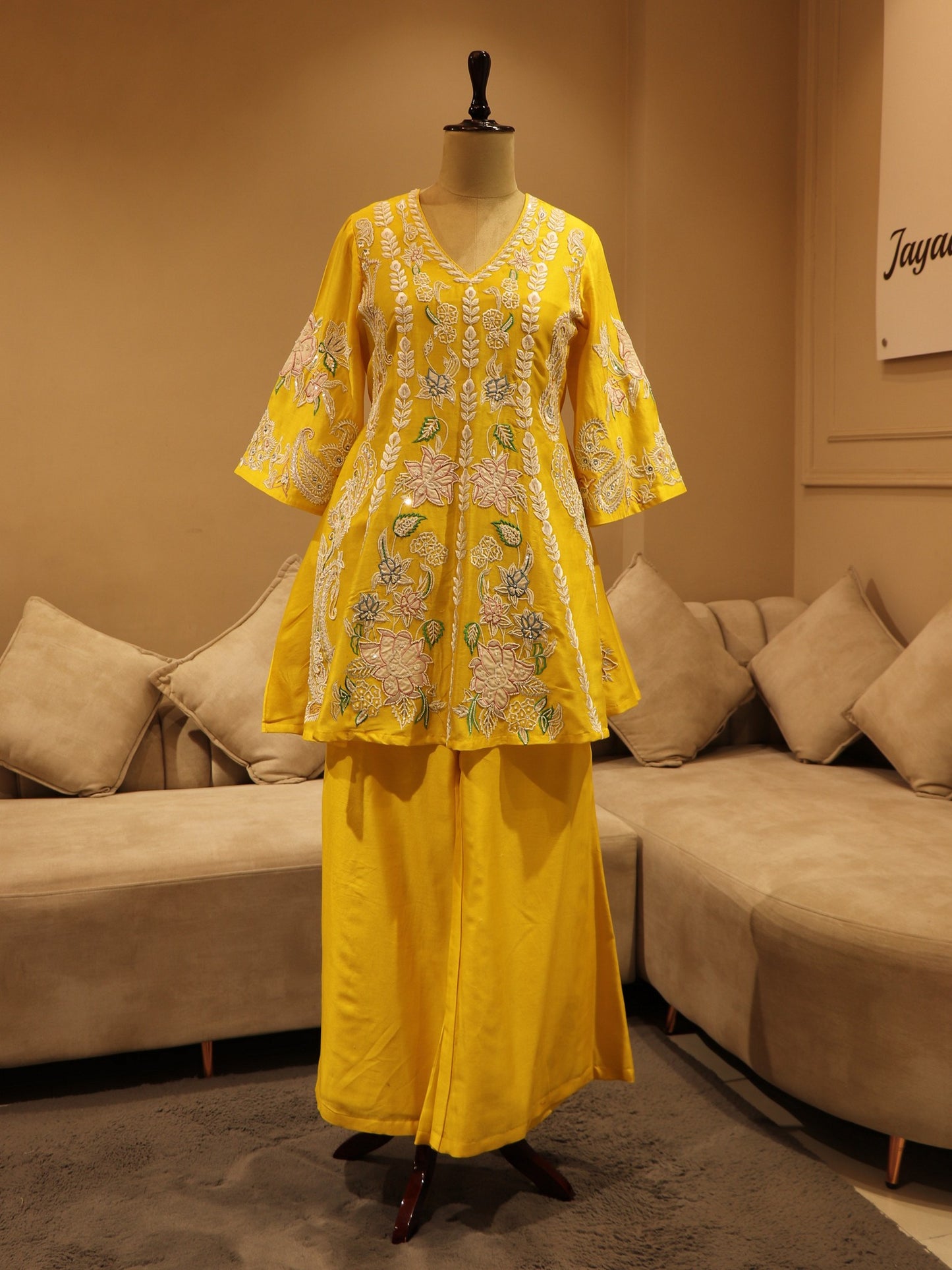 Lemon yellow peplum kurta with plazo
