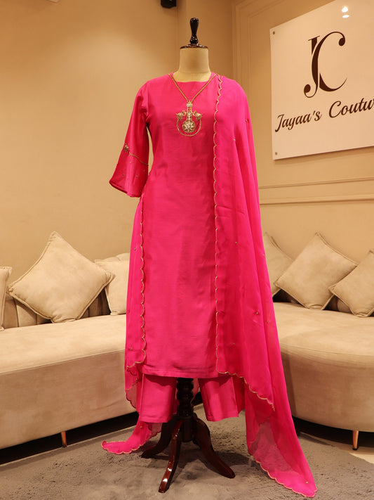 Hot pink kurta pants with dupatta
