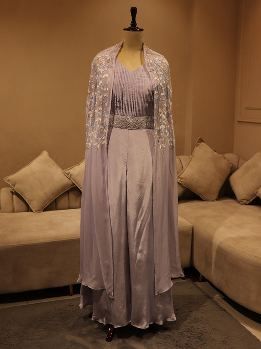 Ice blue crop top cape with skirt