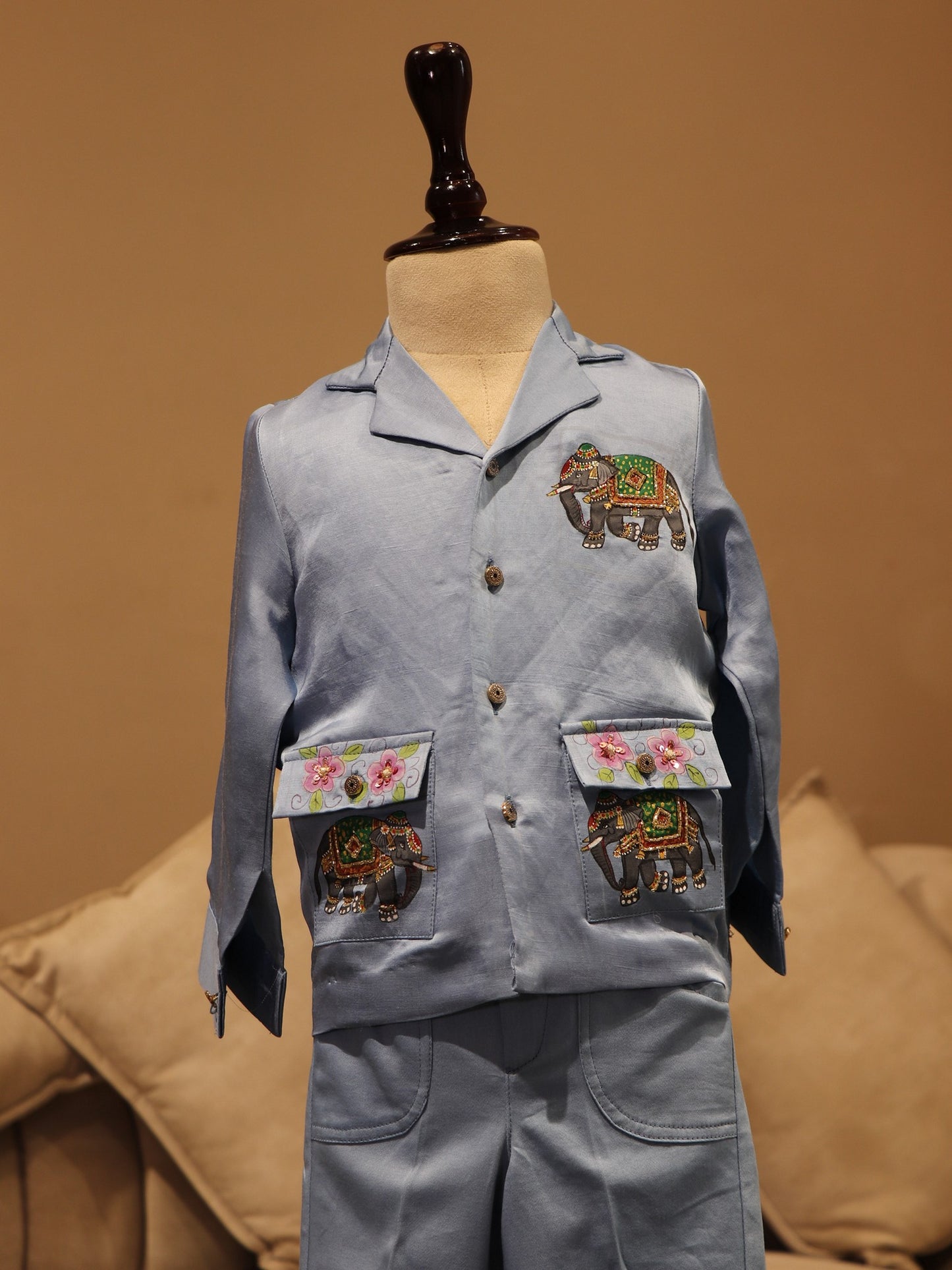 Ice blue elephant kids blazer shirt with pants
