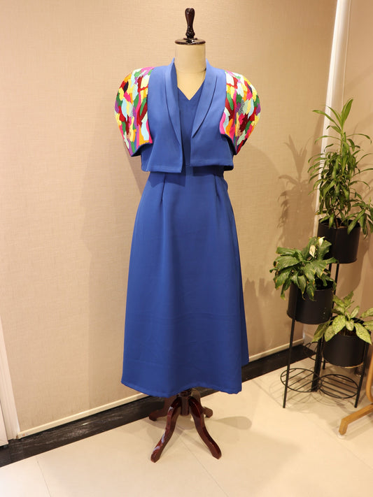 Royal blue gown with cape