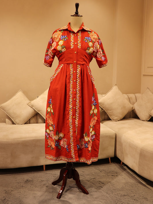 Hot red embroidered dress