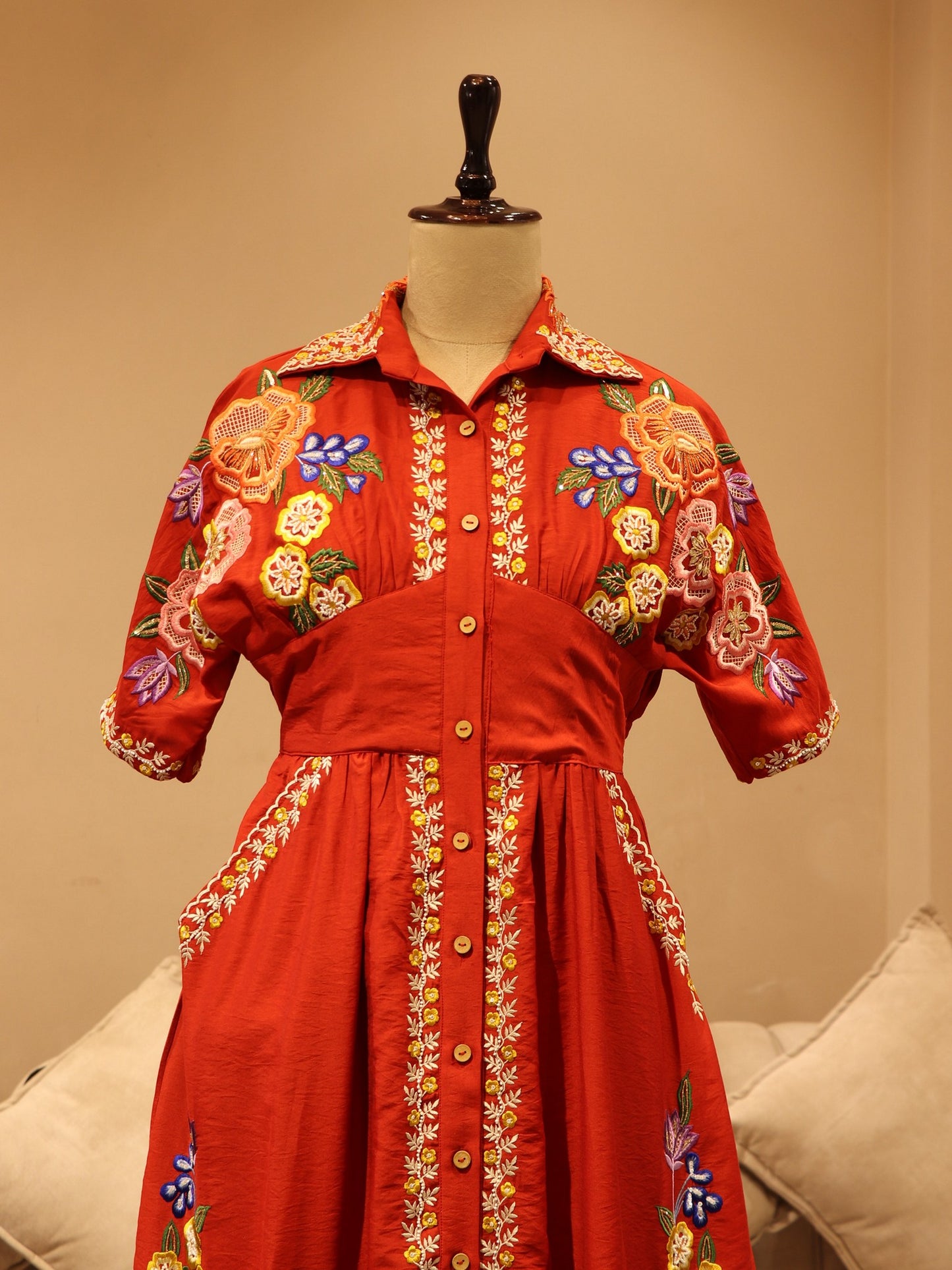 Hot red embroidered dress