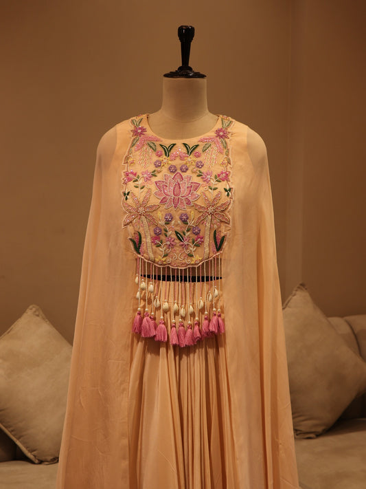 Peach crop top cape skirt