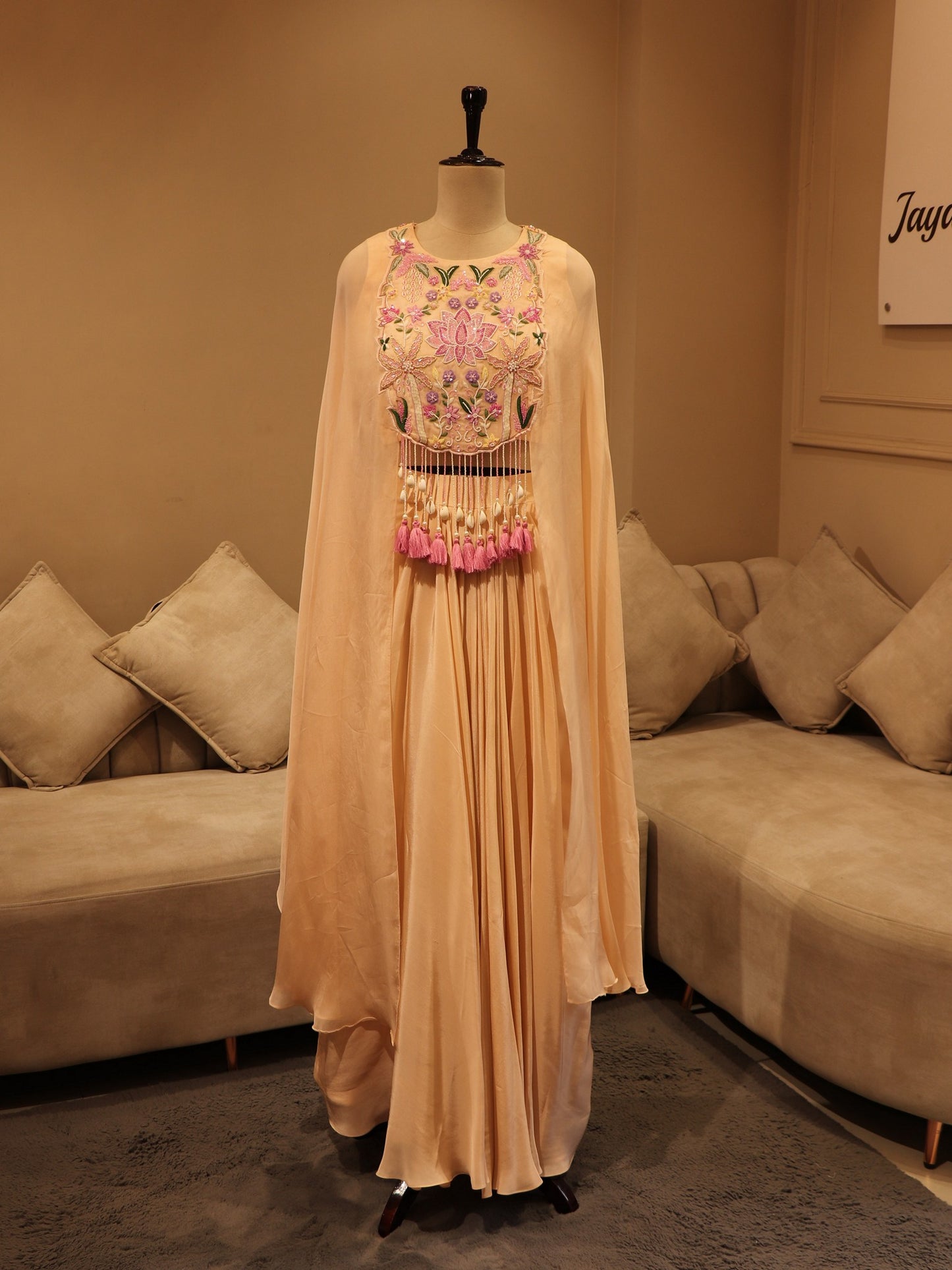 Peach crop top cape skirt