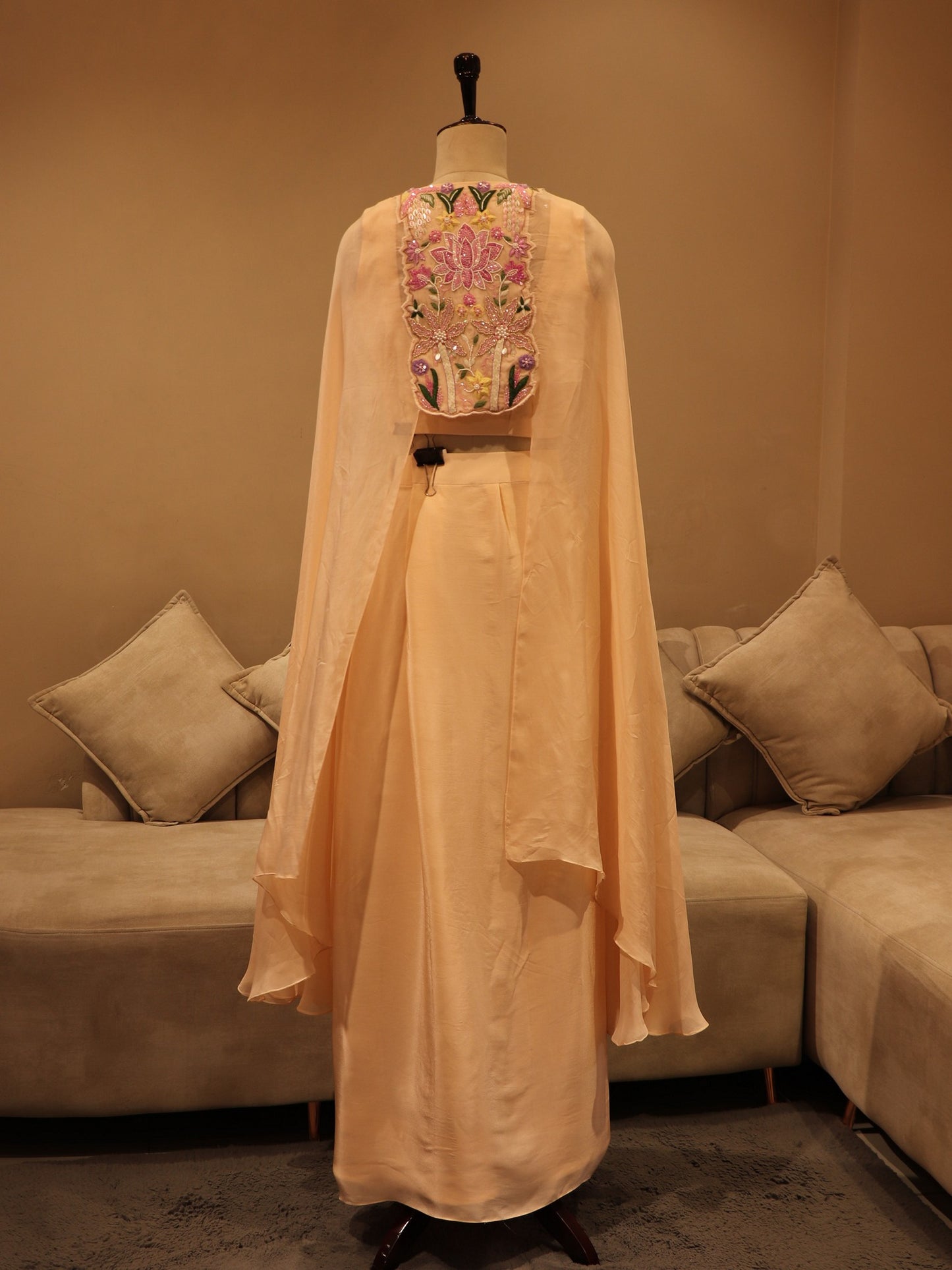 Peach crop top cape skirt