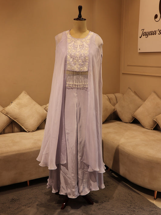 ice blue crop top with skirt cape