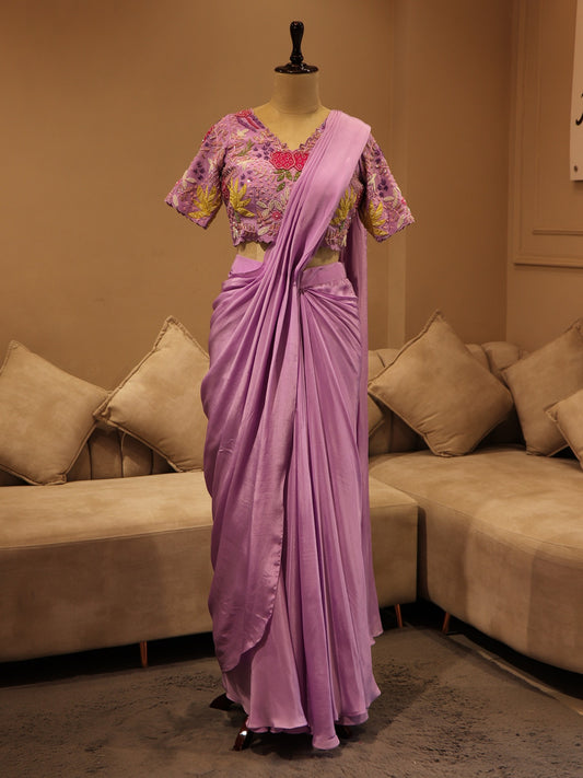 lavander drape saree