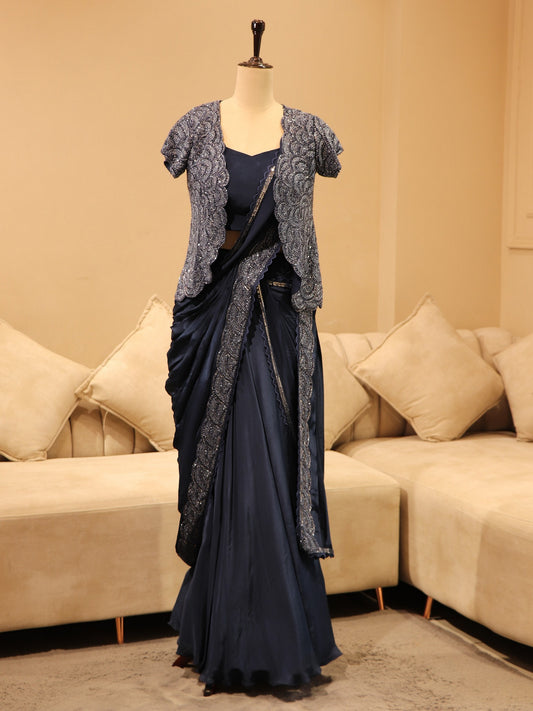 Navy blue drape saree