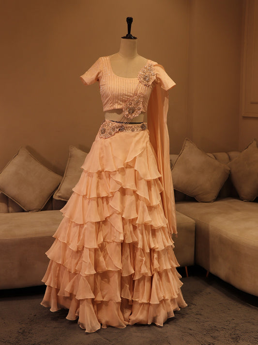 Peach frill embroidered lehenga