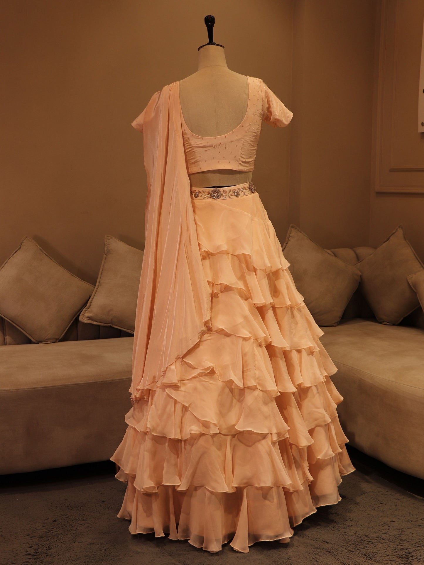 Peach frill embroidered lehenga
