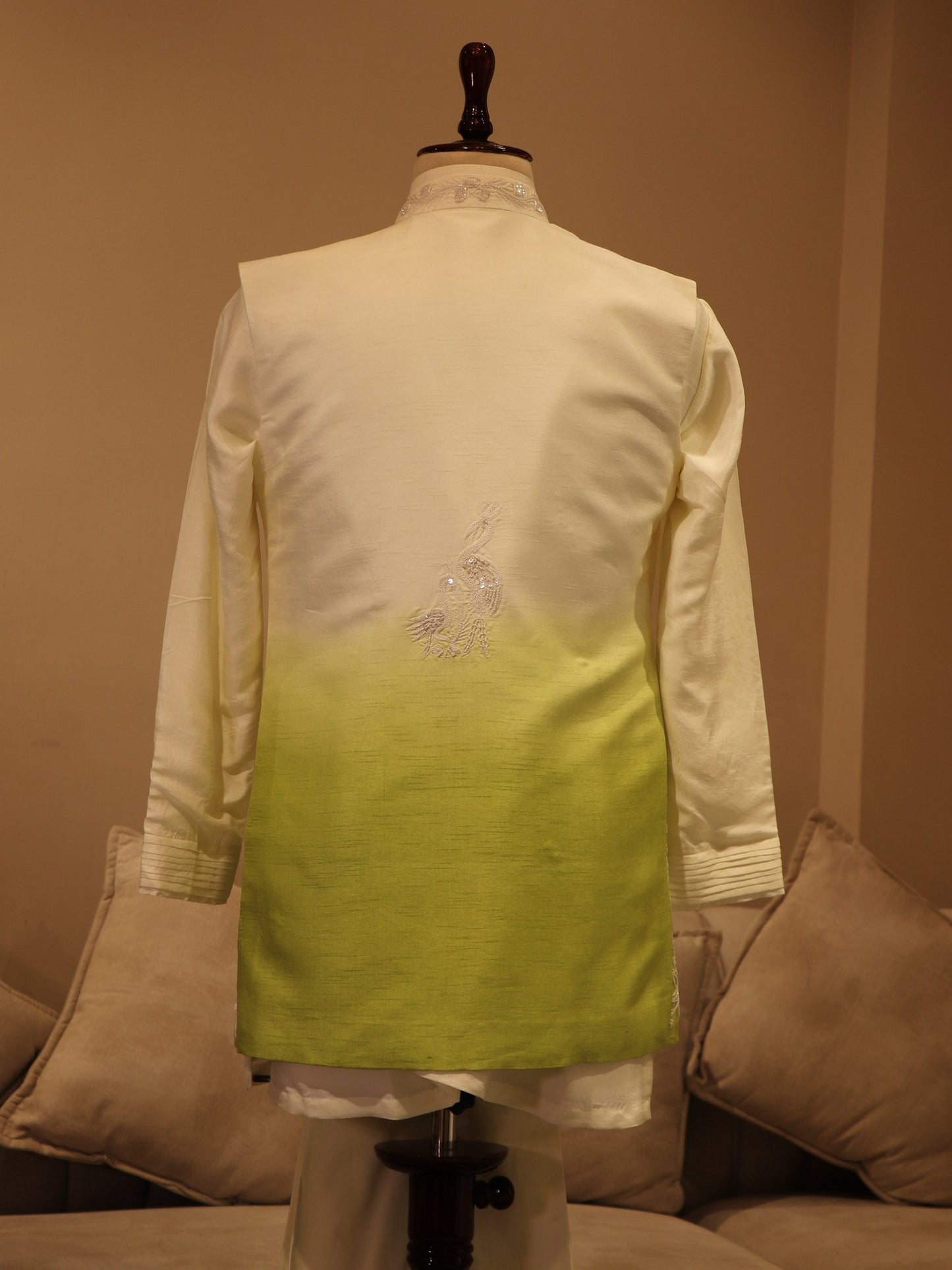 Off white green shaded mens indo western