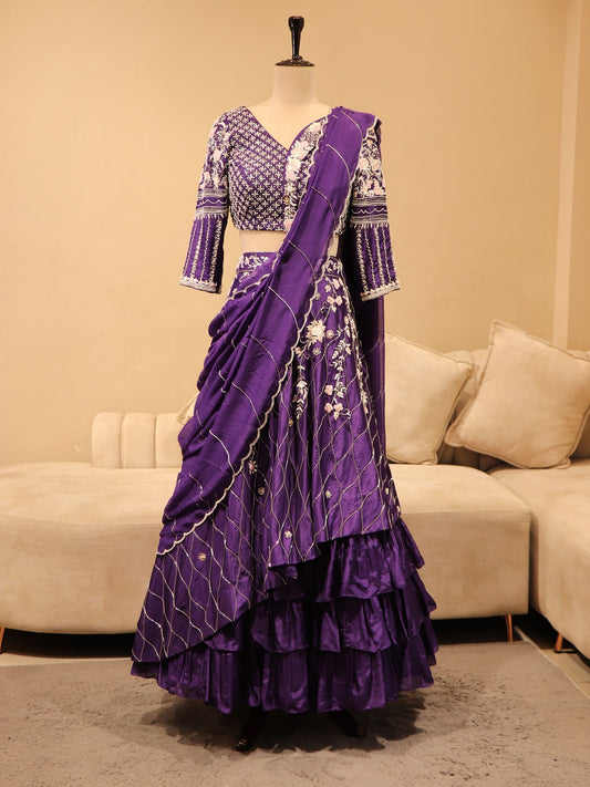 Purple drape lehenga set