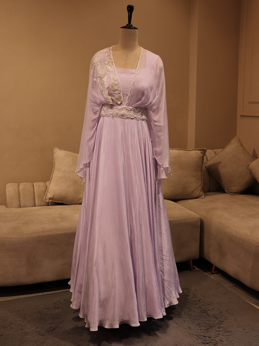 lavander drape gown