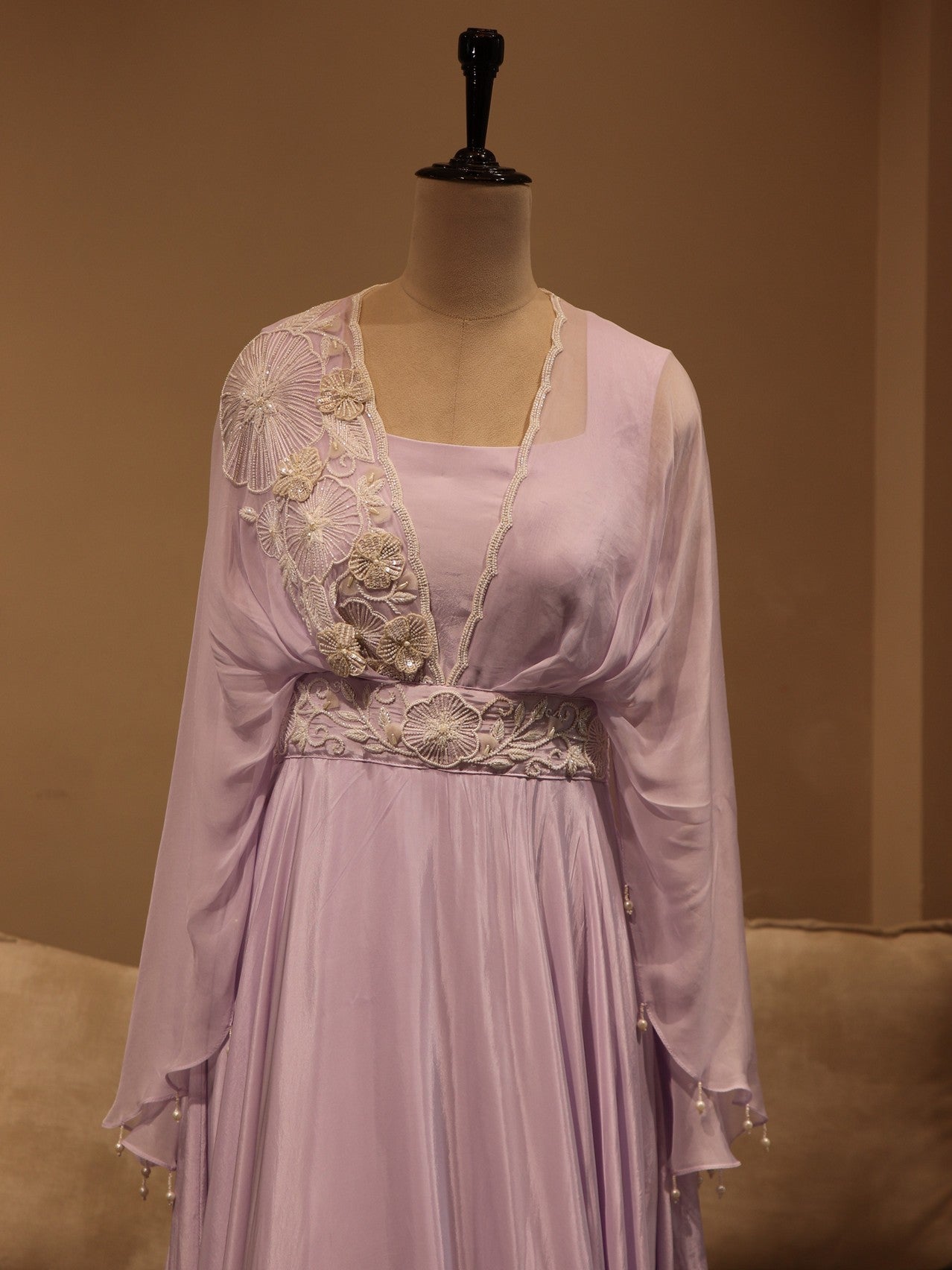 lavander drape gown
